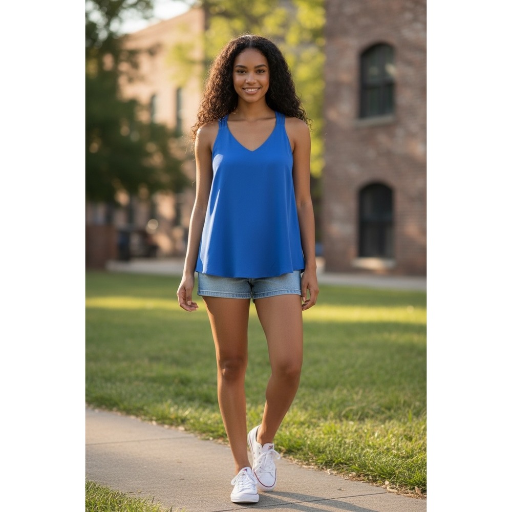 Naked Zebra Royal Blue Strappy Knot Racerback V-Neck Tank Top Camisole NWT